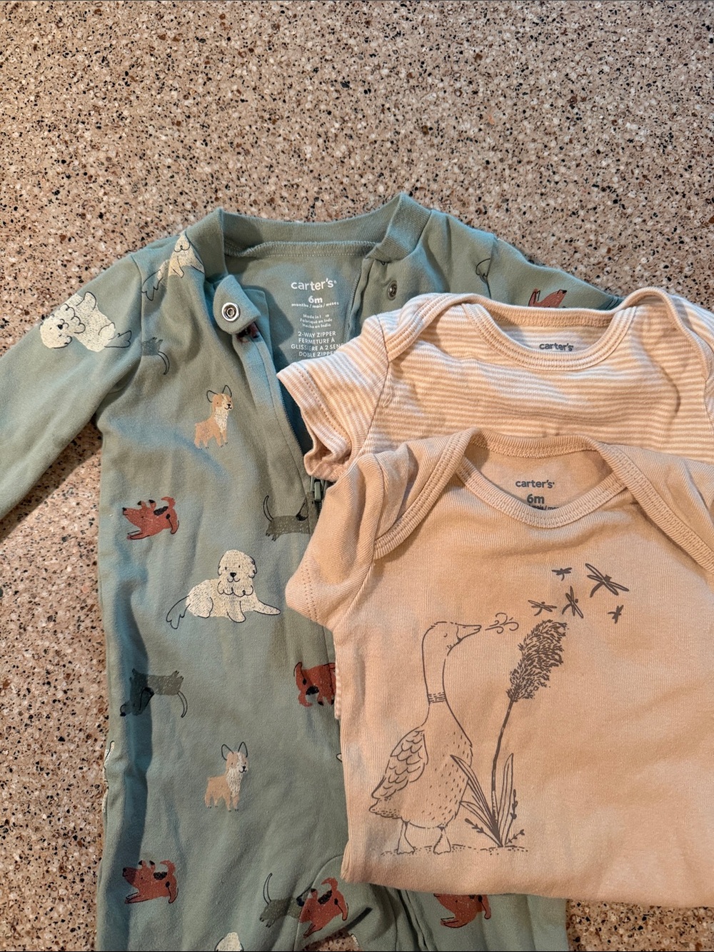 Carter's Sage Green Sleeper zip and tan Bodysuit Set